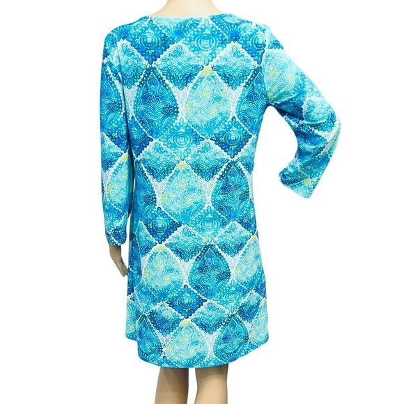 Pappagallo Blue Tile Print Long Sleeve Pullover Dress Sz M NWOT - Picture 6 of 13